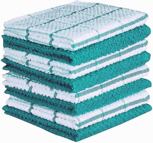 AMOUR INFINI Cotton Kitchen Dish Cloths Set of 8 – Highly Absorbent, Super Soft Premium Terry Cleaning Cloth (12"x12" Inch) Premium Dishcloths for Washing Dishes (Turquoise) - Nestoria
