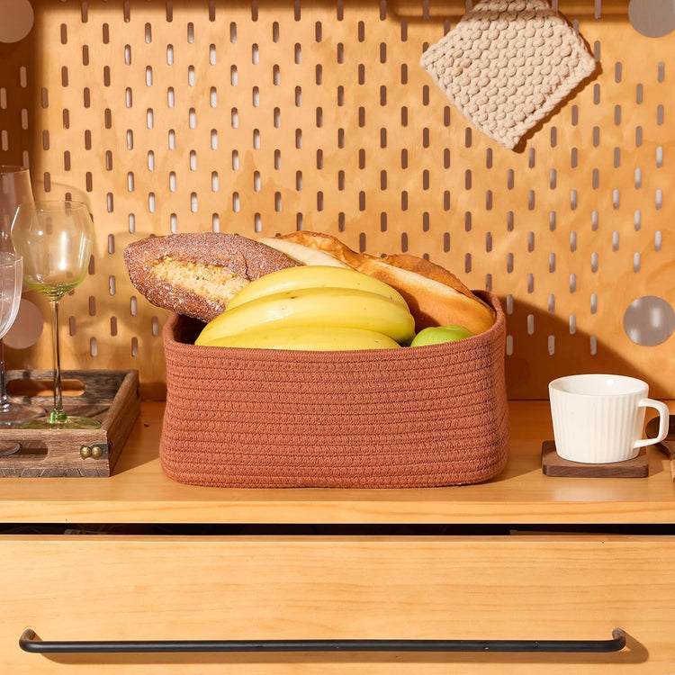 Small Storage Baskets for Organizing | Closet Organizer Bins | Shelf Toy Basket | Woven Rope Baskets | Cube Decorative Box | Shallow Basket | 11.5x7.5x4.7” | 4 Packs Oxide Red