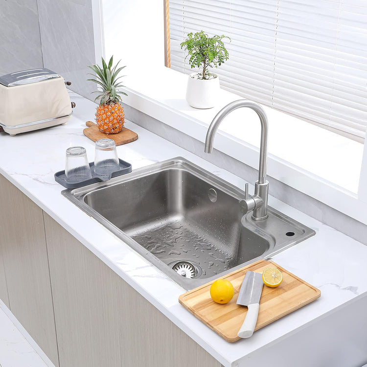 Silicone Bathroom Soap Dishes with Drain Spout-Bathroom and Kitchen Sink Organizer,Sponge Holder,Dish Soap Tray,Perfect for Dispenser,Scrubber,Bottle,Cup on Sink or Counter-Grey 9.6"×5.3"