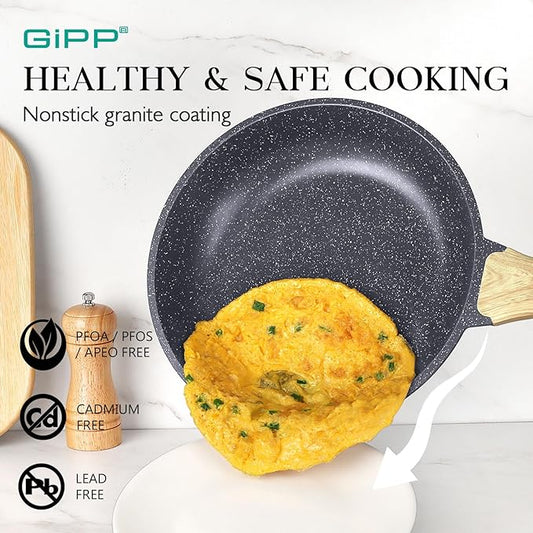 GiPP Ceramic Pots and Pans Set Non Stick - 22Pcs Nonstick Cookware Set, Non-Toxic Healthy Kitchen Cooking Set w/Frying Pans Set, Dishwasher Safe, PFAS PTFE PFOA PFOS Free, Dark Gray