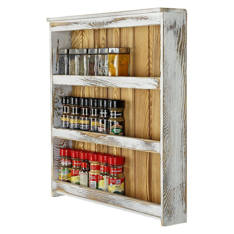 3 Tier Spice Rack Wall Mount Rustic Wood Kitchen Shelf