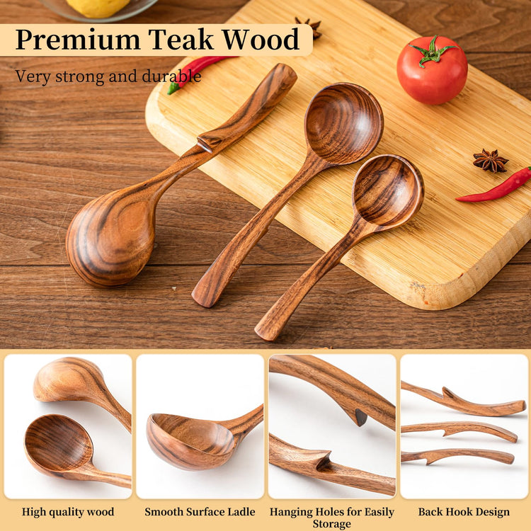 3 Size Wooden Soup Ladles Set (3 Count)