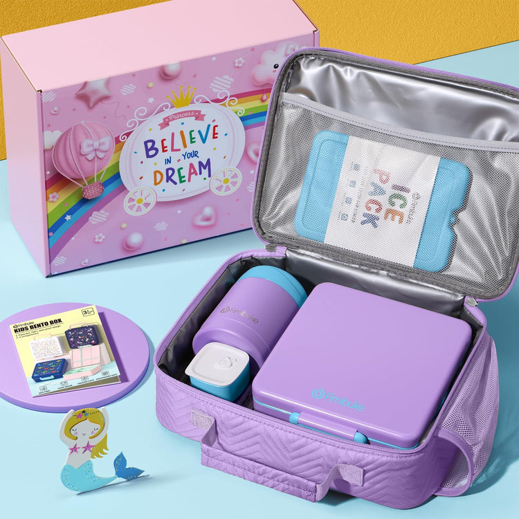 Kids Bento Snack Lunch Box with Thermo Insulated Toddler Lunch Bag