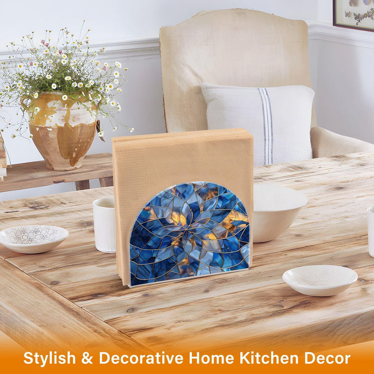 Stained Glass Blue Pattern Napkin Holder for Table Paper Napkins Holder Acrylic Tissue Dispenser Kitchen Dining Room Bathroom Party Car Decor
