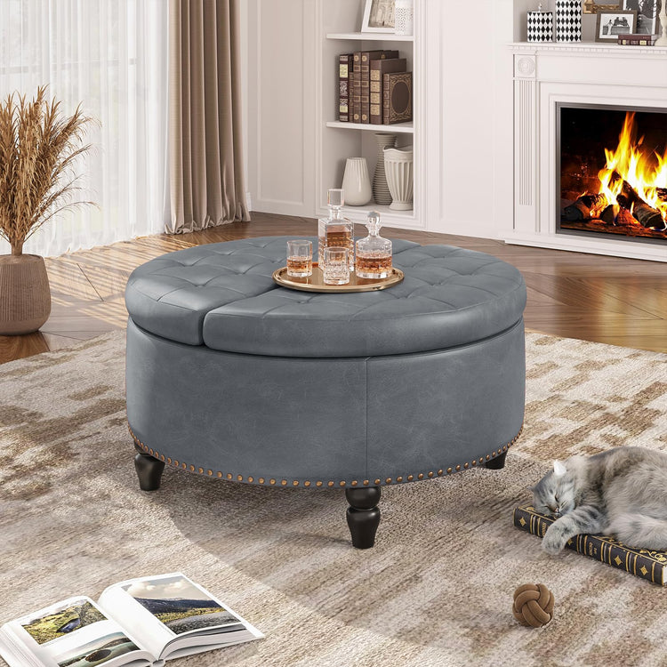 30 Inch Large Round Ottoman with Storage Circular