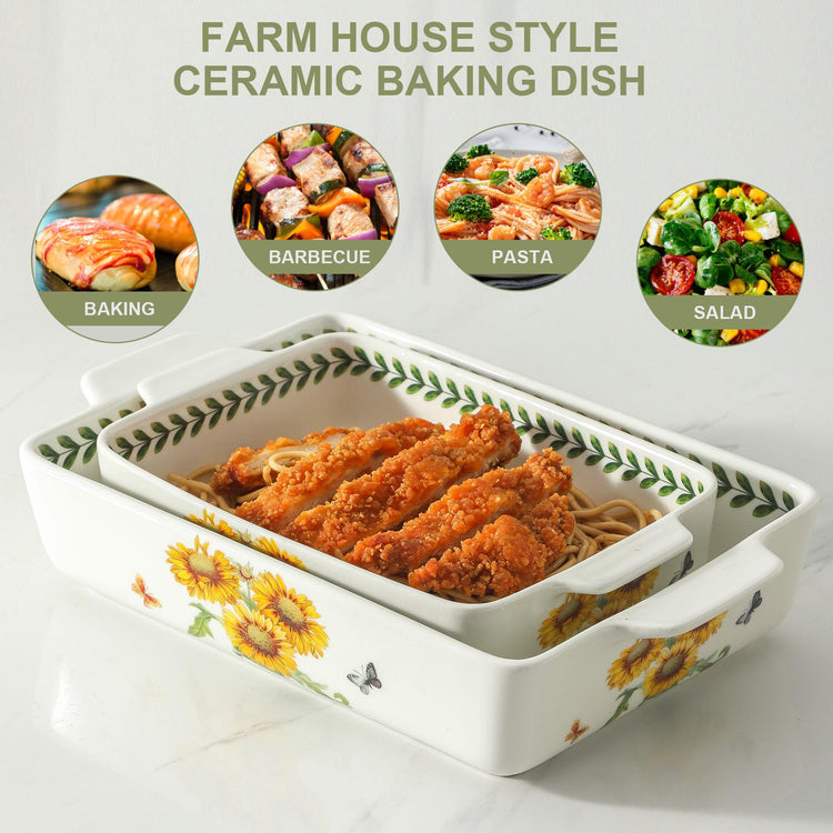 Ceramic Sunflower Baking Casserole Dish with Handles