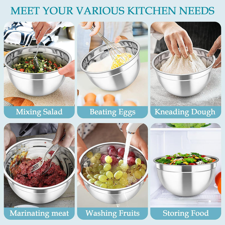 Mixing Bowls Stainless Steel Nesting Salad Bowls Set (6 Count)