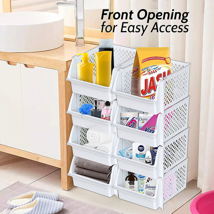 Stackable Storage Bins Open Front for Pantry Storage (4 Count)