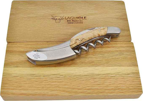 Laguiole En Aubrac Sommelier Waiter's Corkscrew, Birchwood Handle, Wine Opener With Foil Cutter & Bottle Opener, Brushed Bolster