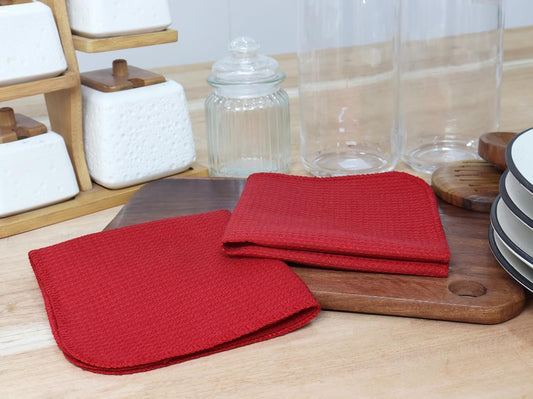 PurpleEssences Dish Cloths and Dish Rags - 6 Pack Waffle Weave Solid Kitchen Dish Wash Cloths, 100% Cotton, 12 x 12 Inches, Ultra Soft Absorbent Quick Drying - Red - Nestoria
