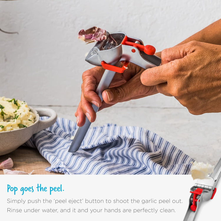 Garject 2-In-1 Garlic Peeler, Garlic Press & Mincer with Garlic Peel Ejector, Chrome-Plated Zinc - Black
