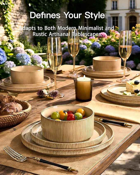 Stoneware Dinnerware Sets, Handcrafted Double Reactive Glaze Plates and Bowls for Everyday & Formal Dining, Microwave & Dishwasher Safe, Scratch Resistant Dishes Service for 4 (12-Piece), Cream