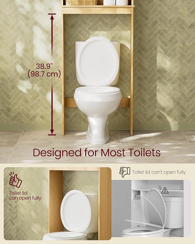VASAGLE MAXE Collection - Over The Toilet Storage Cabinet, 23.6-Inch Wide Mid Century Modern Bathroom Organizer with Fluted Doors, Adjustable Shelf, Space-Saving, Oak Beige UBTS028YC01S