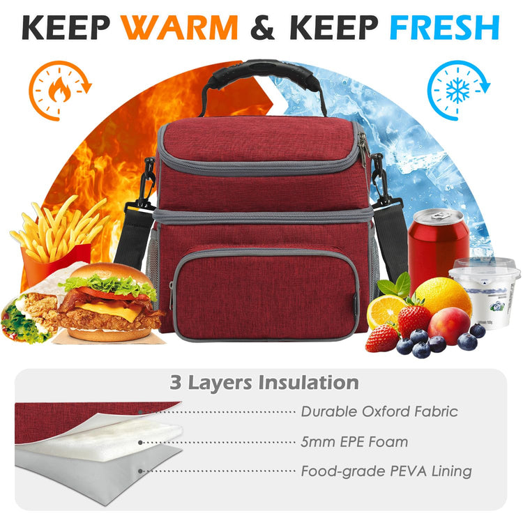 Double Layer Cooler Insulated Lunch Bag Adult Lunch Box Large Tote Bag for Men (2 Count)