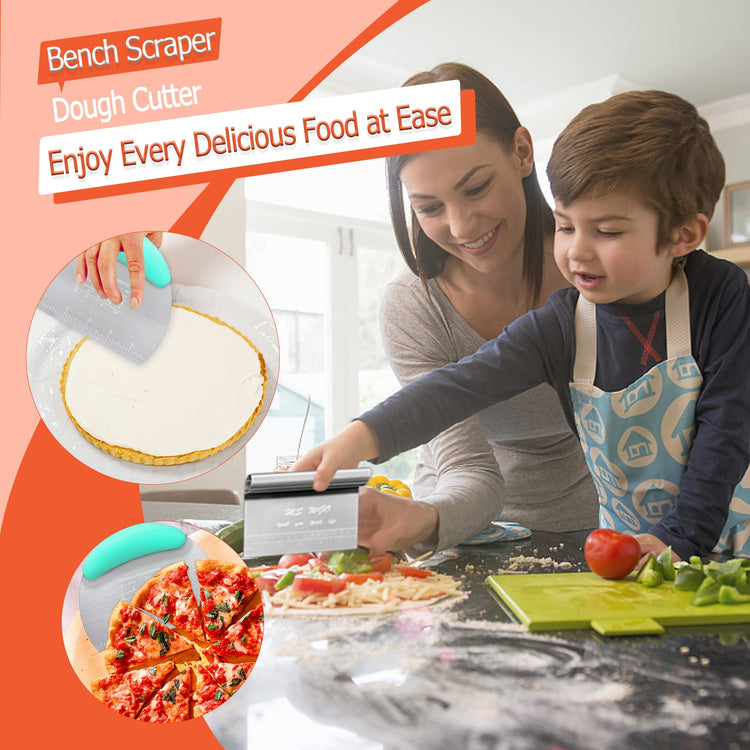 Dough Scraper Cutter Pastry Pizza Cutter Stainless Steel Tool with Scale Ruler