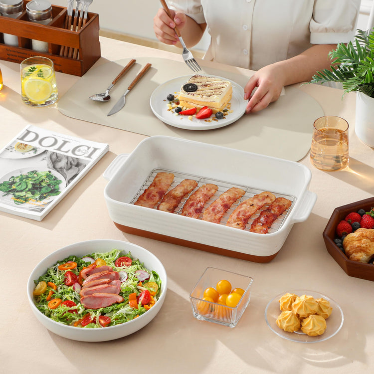 Large 9x13 Ceramic Baking Dish with Rack