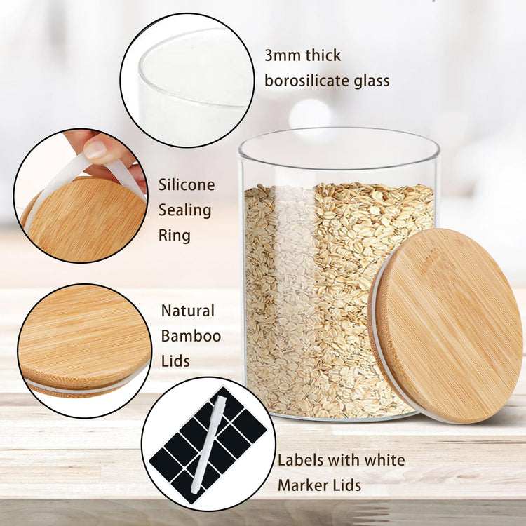 Glass Storage Jars Set Elegant Containers with Airtight Bamboo Lids