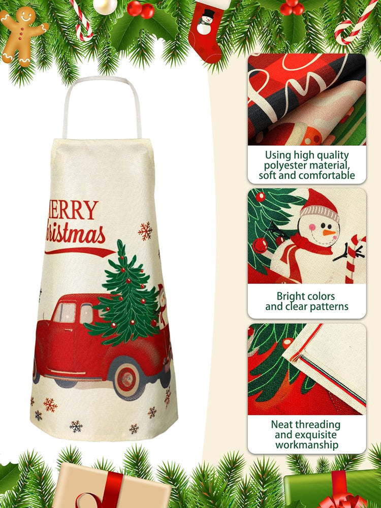 SATINIOR 4 Pcs Christmas Aprons Adjustable Kitchen Cooking Aprons Xmas Buffalo Plaid Merry Christmas BBQ Bib for Adults