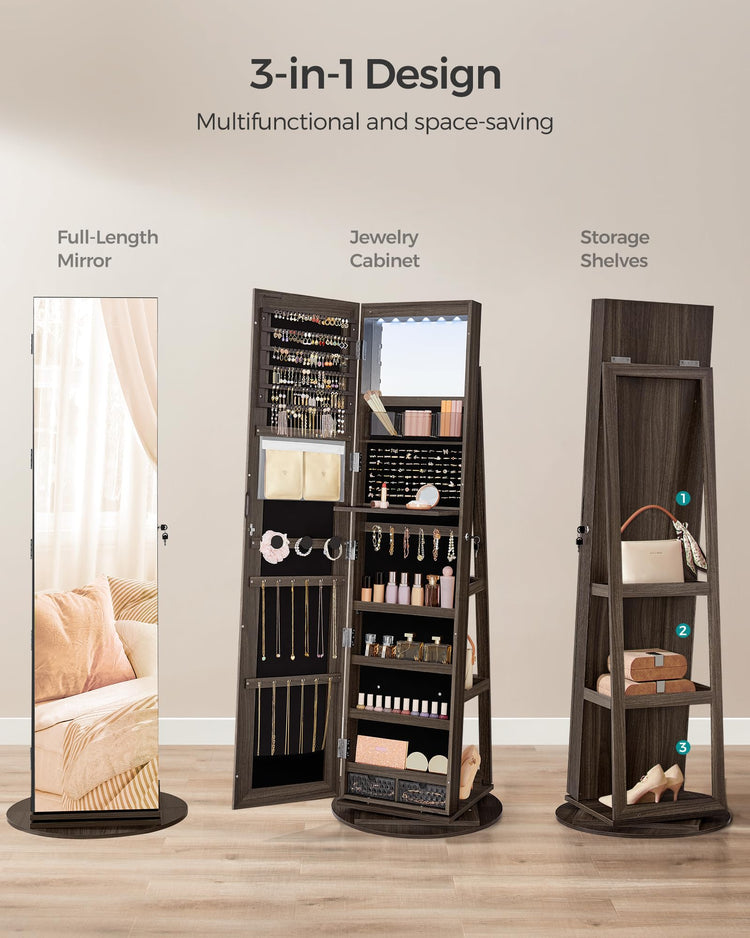 6 LEDs Mirror Jewelry Cabinet Organizer