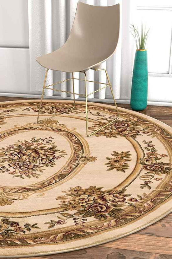 Well Woven Timeless Collection Le Petit Palais Ivory 5' Foot Round Luxurious Traditional French Medallion Oriental Area Rug Perfect for Living Room Bedroom or Dining Room Easy-to-Clean Durable Design