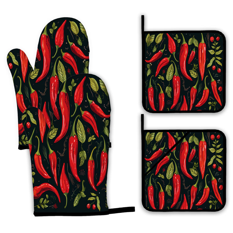 Red Pepper Oven Mitts and Pot Holders Set (4 Count)