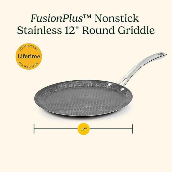 Cuisinart FusionPlus Hybrid Nonstick Stainless Steel Cookware, 12-Inch Round Griddle Pan with PFAS-Free PURELYSEAR Ceramic Technology, Scratch Proof, Cool Grip Handles, Dishwasher Safe