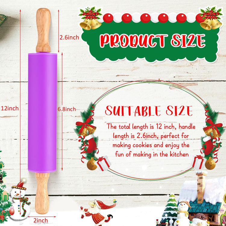6 Pcs Small Rolling Pin Kids 12 Inch Mini Silicone Rolling Pin for Baking Non Stick Kids Dough Roller with Wooden Handle for Kitchen Cookie Pastry Fondant Cake 6 Colors