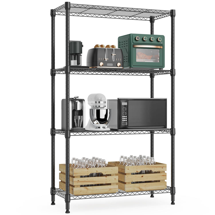 1000 lbs 4Tier Shelf Metal Storage Shelves Wire Rack Closet Organizers with Wheel for Garage Kitchen Bathroom Laundry Black 13.7" D x 23.6" W x 53.4" H (4 Count)