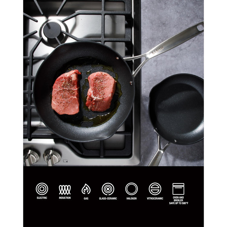 2 Piece 8 and 10 Inch Fry Pan Hard Anodized Laser Titanium Forever Non Stick Technology Durable Frying Pans Set (2 Count)