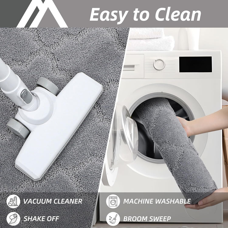 COSY HOMEER Soft Kitchen Rugs [2 PCS] for in Front of Sink Super Absorbent Kitchen Floor Mats and Mats 24x35 Inch/24X60 Non-Skid Kitchen Mat Standing Mat Washable,Polyester,Grey