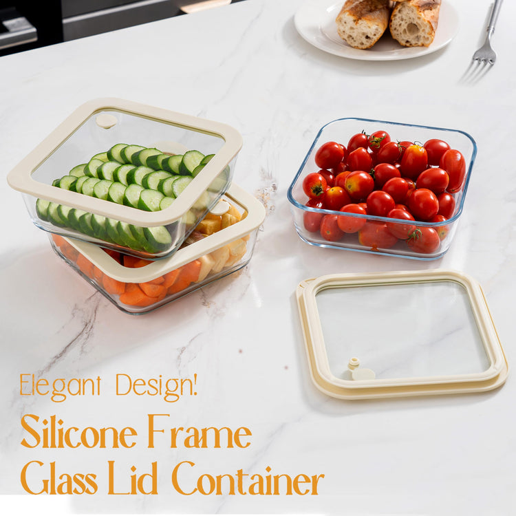 Glass Food Container Set with Glass Lid (3 Count)