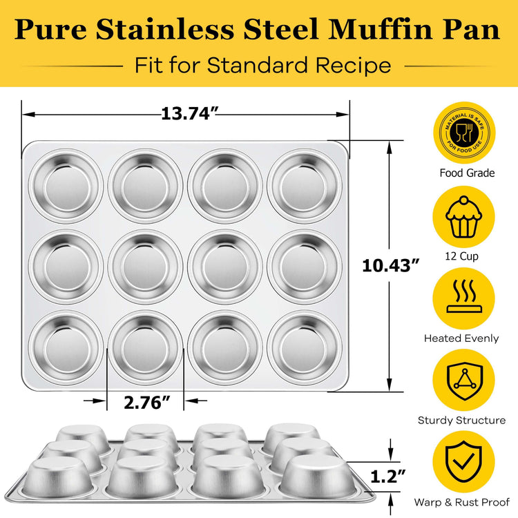 Stainless Steel Muffin Cupcake Pan Set 12 Cups