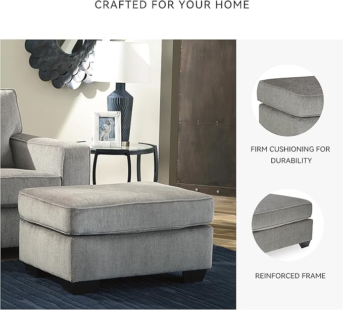 Signature Design by Ashley Altari Modern Rectangular Accent Ottoman, Light Gray