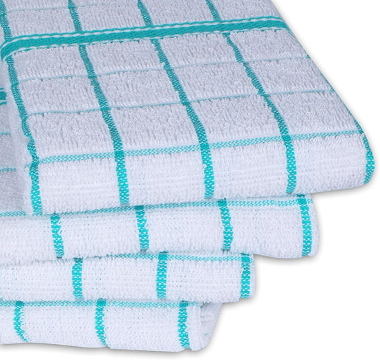 AMOUR INFINI Terry Cotton Kitchen Towels 4-Pack - Large 18 x 28 Inch, Absorbent & Soft Dish Towel with Hanging Loop, Washable Ideal for Cleaning, Drying (Teal) - Nestoria