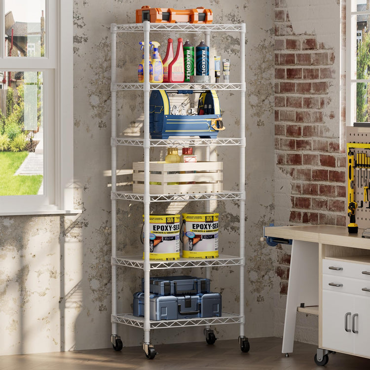 6 Small Wire Shelves Kitchen Pantry Close Home Organizers and Storage Bathroom Shelf Laundry Room Organization Adjustable Book Metal Garage Shelving Unit (6 Count)