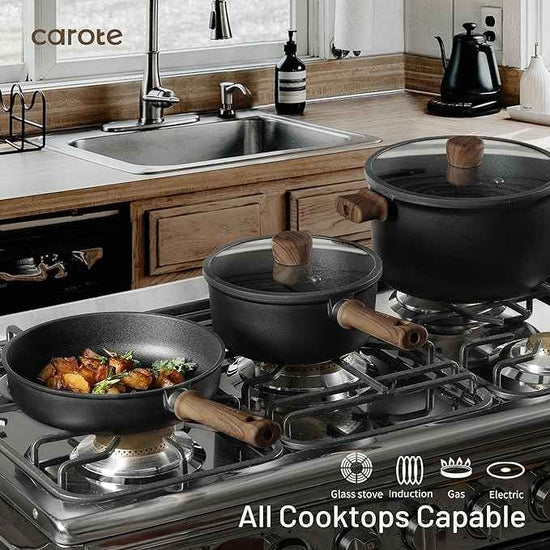 CAROTE 44pcs Nonstick Kitchen Titanium Cookware Sets, Nonstick Pots and Pans, Induction Cookware Set Kitchen Cooking Sets, Non Stick w/Frying Pan,Black