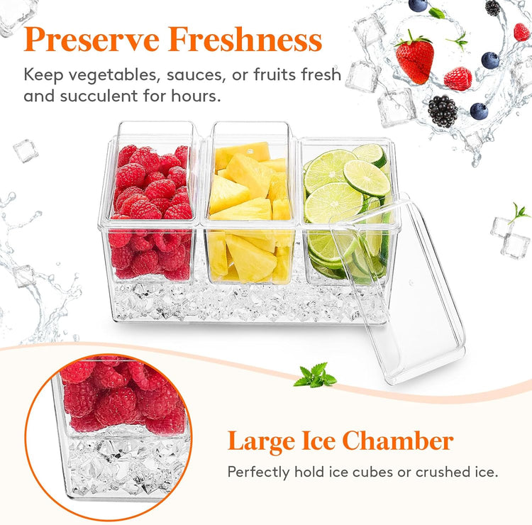 Lifewit Taco Bar Serving Set for Party with 3 Containers(2.5 Cup) & Components, Large Ice Chilled Condiment Caddy Organizer, Garnish Serving Tray Platter for Mimosa Bar Accessories, Fruit, Salad, Food