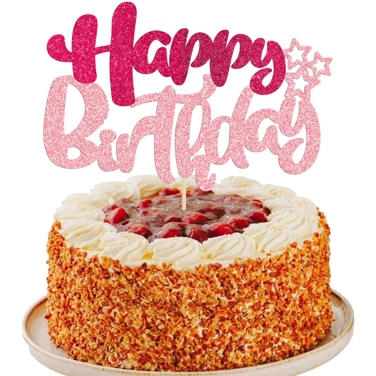 1Pcs Glitter Happy Birthday Cake Topper for Celebrating Anniversary Theme Party Cake Decorations Supplies Rose Red Pink