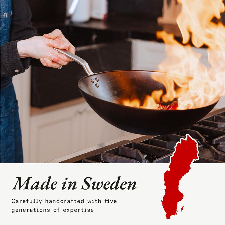 Made In Cookware - 13" Seasoned Carbon Steel Wok - (Like Cast Iron, but Better) - Professional Cookware - Crafted in Sweden - Induction Compatible