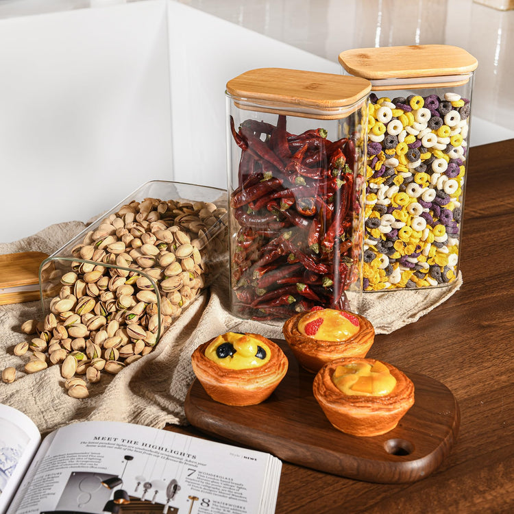 56oz Rectangle Airtight Glass Storage Containers with Bamboo Lids (3 Count)
