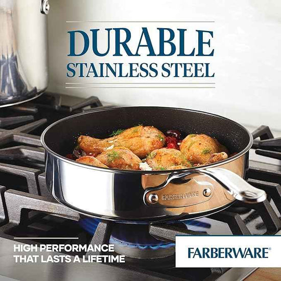 Farberware Millennium Stainless Steel Nonstick Cookware Set, 10-Piece Pot and Pan Set, Stainless Steel