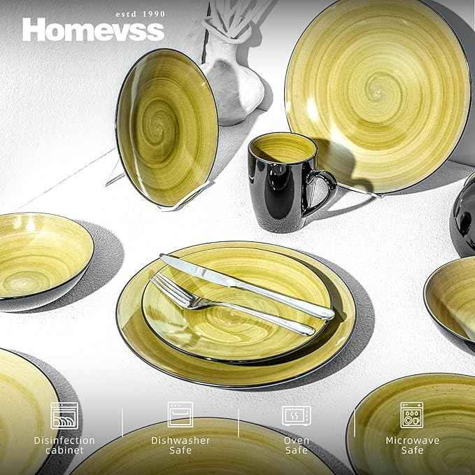 Stoneware Sonoma 16pc Dinnerware Set, Black + Speckled Spin Wash Green