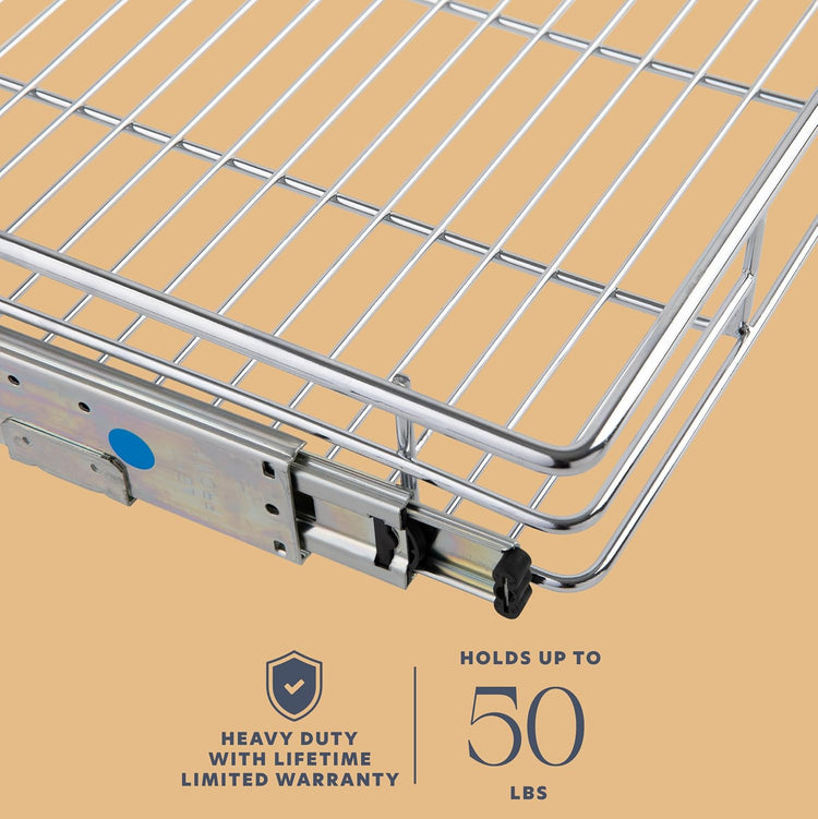 HOLDN’ STORAGE Pull Out Cabinet Organizer, Heavy Duty Caddy w/Lifetime Limited Warranty -20”W x 21”D - Requires At Least 21-1/4” Cabinet Opening, Steel Metal Cabinet Drawers Slide Out, Chrome