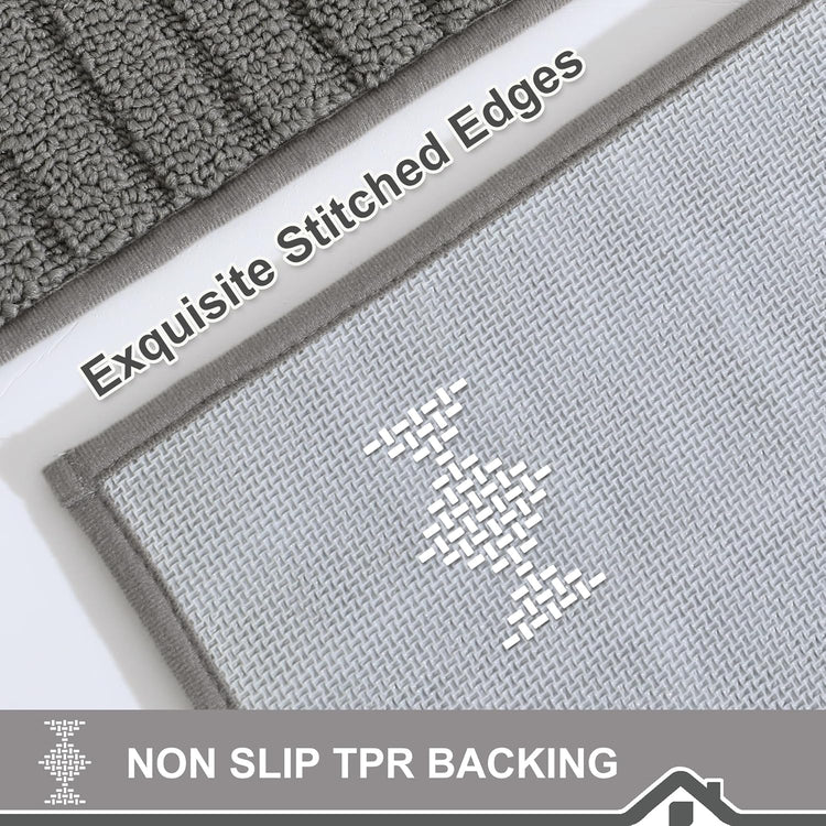 BEQHAUSE-Kitchen-Rugs-Washable-Kitchen-Mats-for-Floor Non-Slip Kitchen Mat Set of 2 Absorbent Kitchen Runner with TPR Non Skid Backing,Grey,24x35inch/24x60inch