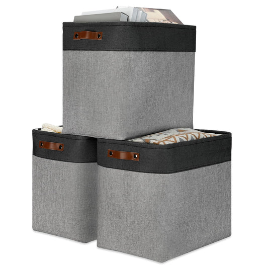 Grey Storage Baskets for Organizing 3 Pack Fabric Shelf Baskets for Gifts Empty Large Storage Organizer for Closet (3 Count)