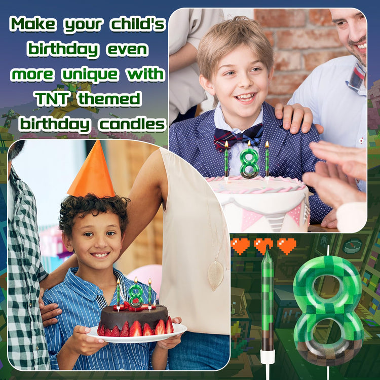 13 Pcs Dynamite Candles 12 TNT Themed Birthday Cake Candles and Number 8 Candle Cake Topper for Pixel Theme Birthday Party Anniversary Party Dynamite Theme Party Video Game Party Supplies (13 Count)