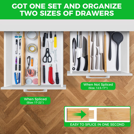 4 Pack Bamboo Drawer Dividers Organizer with Inserts 2.6'' High (4 Count)
