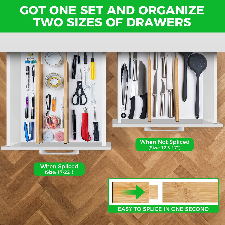 4 Pack Bamboo Drawer Dividers Organizer with Inserts 2.6'' High (4 Count)