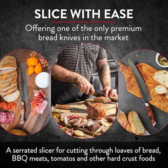 STEELPORT Sourdough Tool Set (3 Pcs.) – 10” Carbon Steel Serrated Bread Knife, Stainless Steel Bench Scraper & Wooden Sheath | Professional Artisan Baking Kit for Homemade Bread, Made in USA