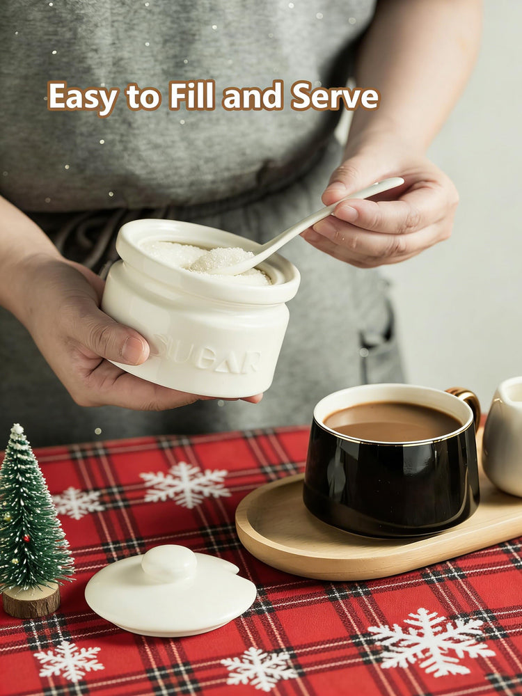 10oz Ceramic Sugar Bowl with Lid and Spoon for Coffee Bar (15.99 Count)